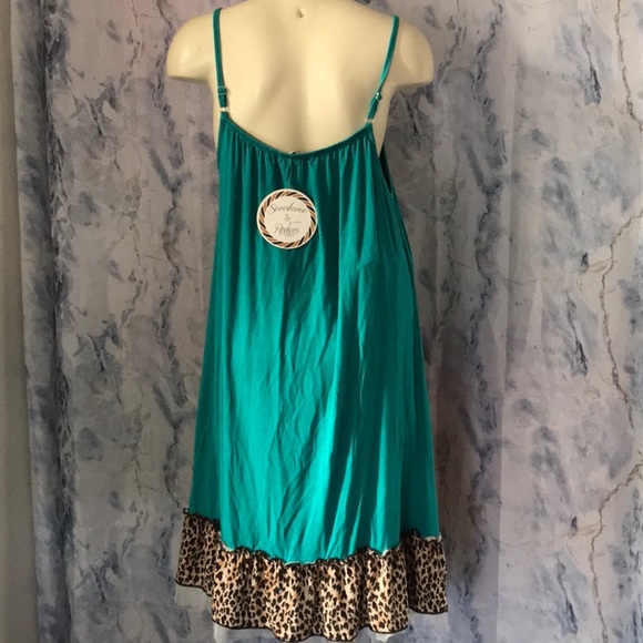 NWT Sunshine & Rodeos spaghetti straps dress top turquoise & leopard - Picture 2 of 11